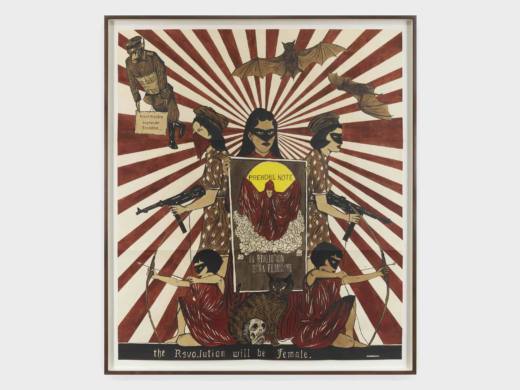 The revolution will be female, 2017. Acuarela, tinta y grafito sobre papel. 180,7 x 155,6 cm