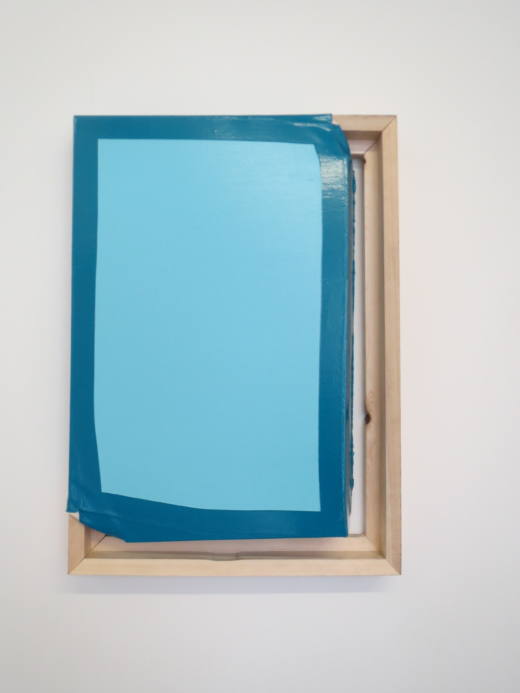 Tight (Light blue/turquoise), 2014. Oil and acrylic on canvas, wood. 70 x 50 x 12 cm
