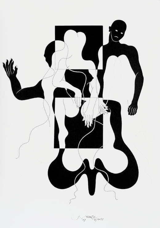 Kreuz & Queer III M, 2021-2023. Ink on laid paper, 76 x 57 cm